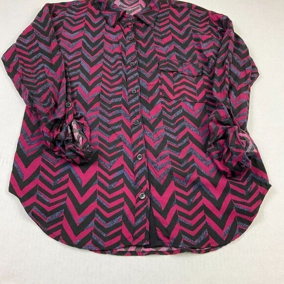 Splendid Womens Button Front Shirt Printed Long Sleeve Roll Tab Collared Top XS - Picture 2 of 11